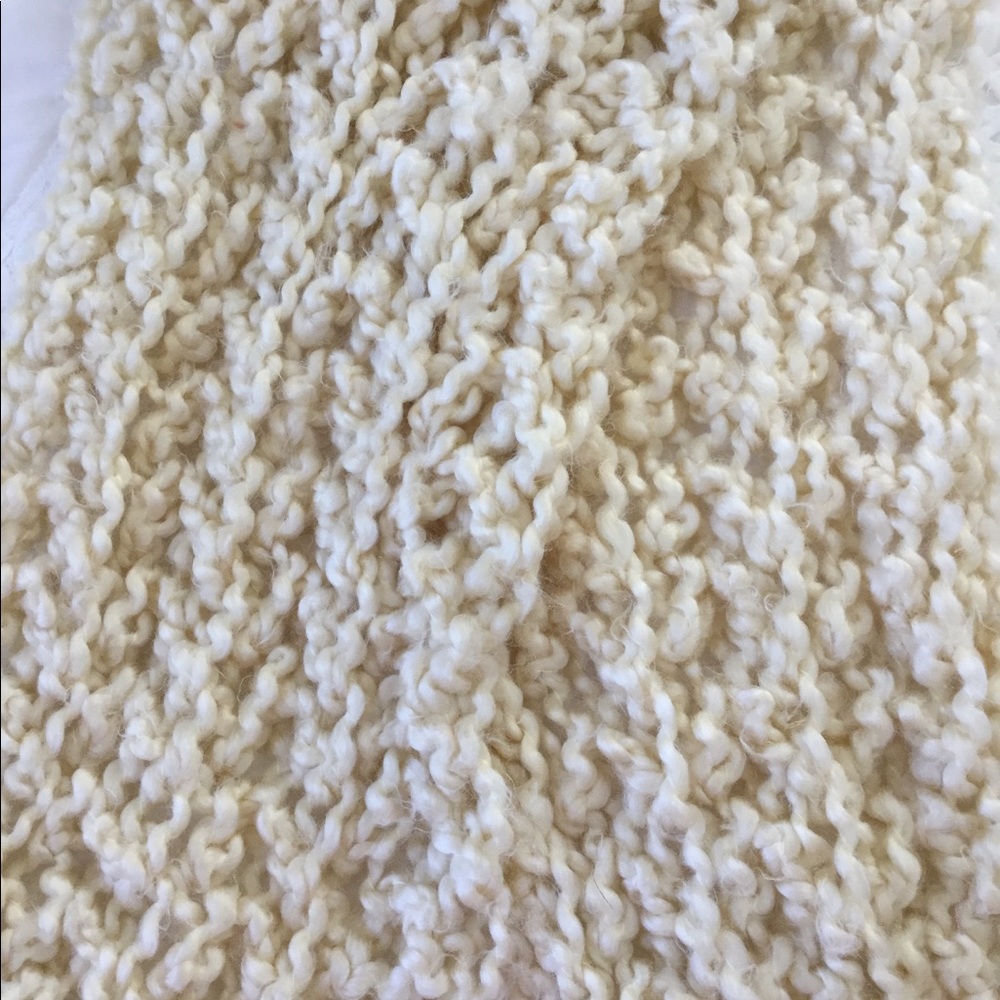 Off White Soft Scarf Coral Color Pom Pom Fringe
